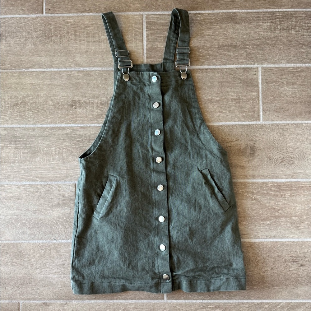 Green Button Up Overall Dress